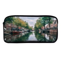 yanfind Pencil Case YHO Boats Amsterdam River Tourism City Canal Iconic Buildings Architecture Town Zipper Pens Pouch Bag for Student Office School