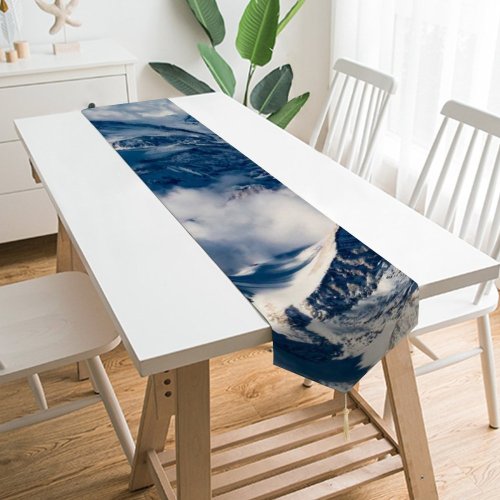 Yanfind Table Runner Landscape Peak Pictures Outdoors Grey Snow Glacier Range Ice Birds Everyday Dining Wedding Party Holiday Home Decor