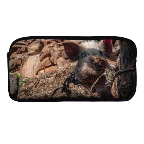 yanfind Pencil Case YHO Images Hog Ground Slum Pictures Pig Boar Poverty Zipper Pens Pouch Bag for Student Office School