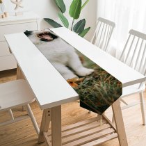 Yanfind Table Runner Yell Meow Cat Little Roar Grass Kitten Bicolor Pet Fur Whiskers Yelling Everyday Dining Wedding Party Holiday Home Decor