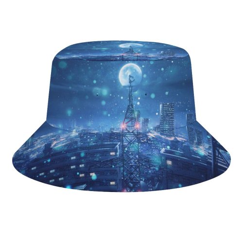 yanfind Adult Fisherman's Hat Fantasy Dream Cityscape Snowfall Moon Night Fishing Fisherman Cap Travel Beach Sun protection