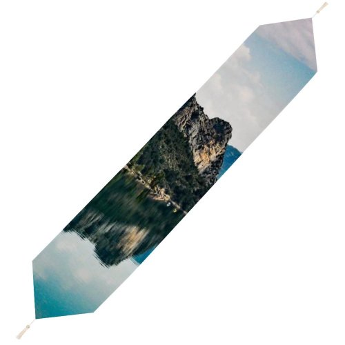 Yanfind Table Runner Beautiful Scenery Clouds Grass Landscape Daylight Mountains Sight Lakeside Outdoors Scenic Woods Everyday Dining Wedding Party Holiday Home Decor