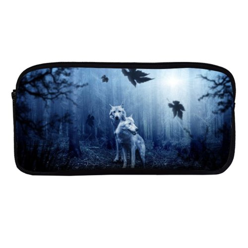 yanfind Pencil Case YHO Comfreak Black Dark Wolf Forest Dark  Wild Tree Trunks  Light Zipper Pens Pouch Bag for Student Office School