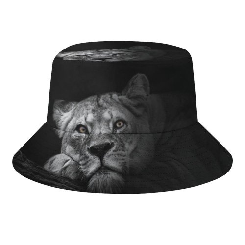 yanfind Adult Fisherman's Hat Randy Rodriguez Black Dark Lioness Predator Wild Fishing Fisherman Cap Travel Beach Sun protection