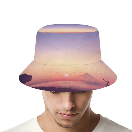 yanfind Adult Fisherman's Hat Coyle Sunrise Landscape Scenery Gradient Bear Deer Early Morning Fishing Fisherman Cap Travel Beach Sun protection