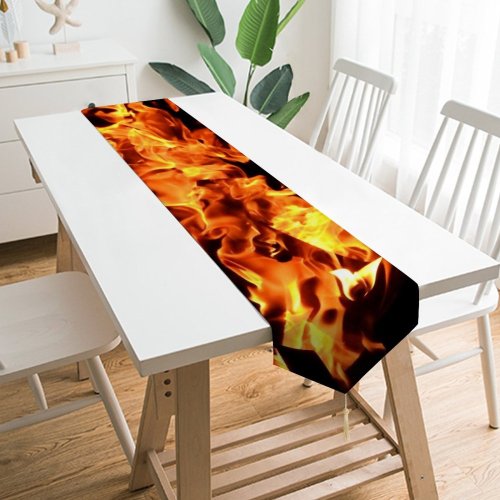 Yanfind Table Runner Blaze Dark Campfire Blazing Burn Fire Firewood Flammable Burning Warm Bonfire Outdoors Everyday Dining Wedding Party Holiday Home Decor
