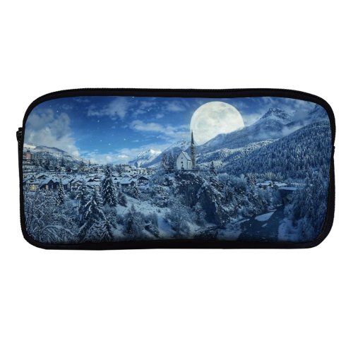 yanfind Pencil Case YHO Winter  Frozen Forest Village Snowfall Zipper Pens Pouch Bag for Student Office School