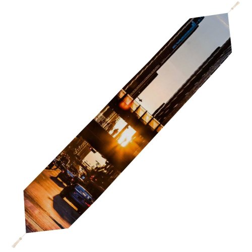 Yanfind Table Runner Blur Golden Tall Street City Dark Footbridge Illuminated Downtown Sunset Traffic Evening Everyday Dining Wedding Party Holiday Home Decor