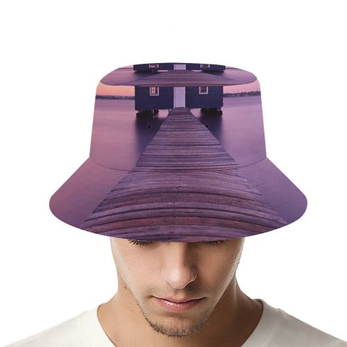 yanfind Adult Fisherman's Hat Destin Boathouse Sunrise River Morning Seascape Purple Wooden Pier Deck Winter Fishing Fisherman Cap Travel Beach Sun protection