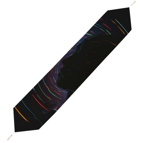 Yanfind Table Runner Jason Benjamin Black Dark Digital Silhouette Face Circular Patterns Everyday Dining Wedding Party Holiday Home Decor