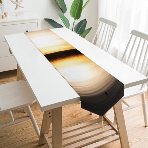 Yanfind Table Runner Backlit Sunset Landscape Pier Travel Light Beach Still Sun Boat Dock River Everyday Dining Wedding Party Holiday Home Decor