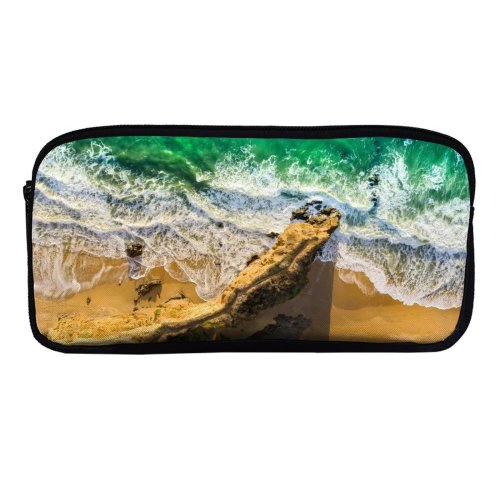 yanfind Pencil Case YHO Romain Guy Seashore Aerial Beach Cliff Ocean  Beautiful Birds  Sand Zipper Pens Pouch Bag for Student Office School