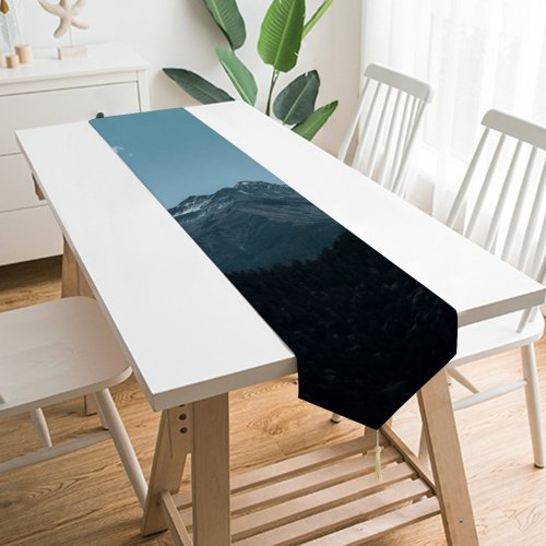 Yanfind Table Runner Abies Scenery Range Teal Tree Mountain Plant Fir Free Cyan Everyday Dining Wedding Party Holiday Home Decor