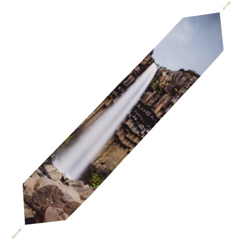 Yanfind Table Runner Denys Nevozhai Svartifoss Waterfall Vatnajökull National Park Lava Columns Rocks Cliff Iceland Everyday Dining Wedding Party Holiday Home Decor