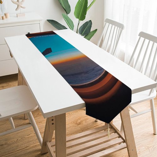 Yanfind Table Runner Blur Aeroplane Golden Dark Sand Design Shining Wing Airplane Window Sunset Aircraft Everyday Dining Wedding Party Holiday Home Decor