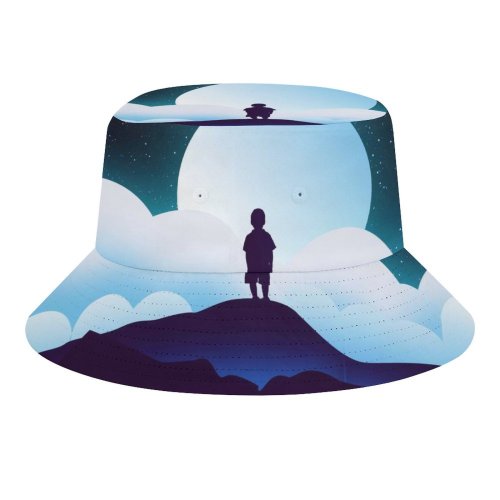 yanfind Adult Fisherman's Hat Shaurya Singh Fantasy Boy Kid Alone Silhouette Moon Night Clouds Starry Sky Fishing Fisherman Cap Travel Beach Sun protection