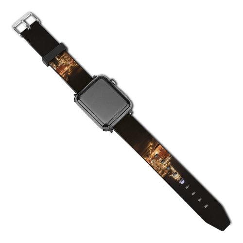 yanfind Watch Strap for Apple Watch Black Dark  Francisco City Cityscape Night Time City Lights Skyscrapers Waterfront Compatible with iWatch Series 5 4 3 2 1