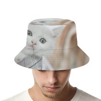 yanfind Adult Fisherman's Hat Lovely Creative Images Wallpapers Grey Commons Pictures Pet Kitten Angora Cute Cat Fishing Fisherman Cap Travel Beach Sun protection