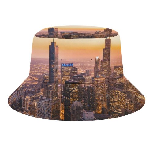 yanfind Adult Fisherman's Hat Chicago Cityscape Skyscrapers Dawn Sunset City Lights Illinois USA Fishing Fisherman Cap Travel Beach Sun protection
