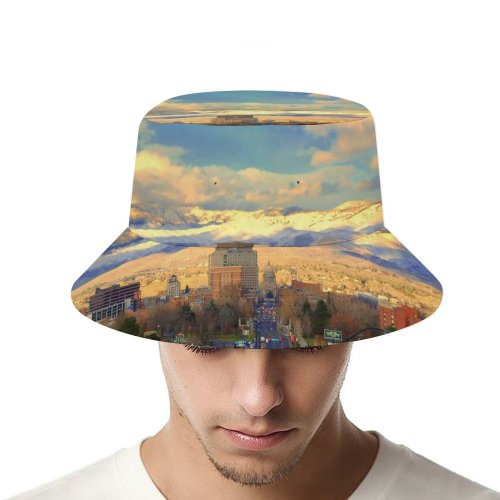 yanfind Adult Fisherman's Hat Winter Town Cars Sky Settlement Area Roads Storms City Cloud Sky Buildings Fishing Fisherman Cap Travel Beach Sun protection
