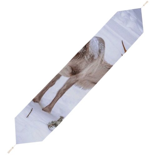 Yanfind Table Runner Frozen Deer Frost Wild Covered Frosty Winter Reindeer Lapland Wildlife Buck Antlers Everyday Dining Wedding Party Holiday Home Decor