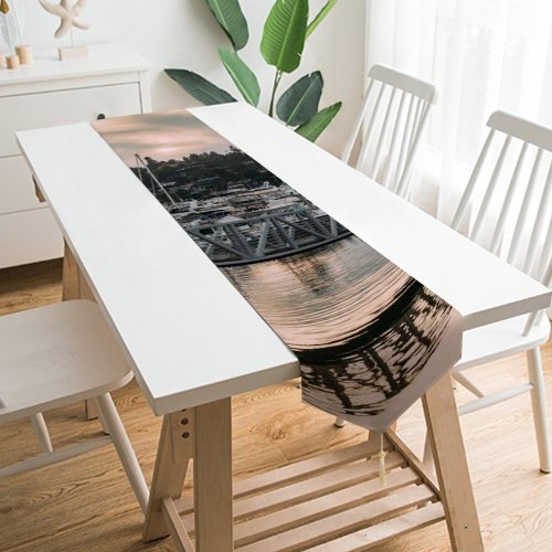 Yanfind Table Runner Boats Clouds Port Sunset Pier Travel Bridge Marina Watercrafts Dock Transportation Reflection Everyday Dining Wedding Party Holiday Home Decor