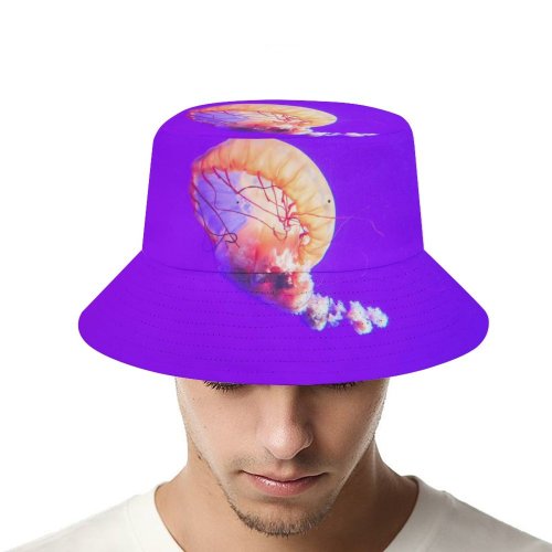 yanfind Adult Fisherman's Hat Pathum Danthanarayana Jellyfish Purple Sea Life Underwater Aquarium Fishing Fisherman Cap Travel Beach Sun protection