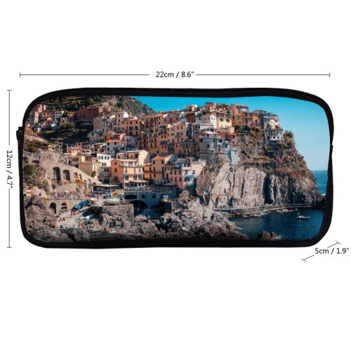 yanfind Pencil Case YHO Cinque Terre Coastline Buildings Town Rocks Harbor Cliff Italy Zipper Pens Pouch Bag for Student Office School