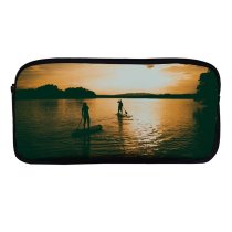yanfind Pencil Case YHO Boats Calming Paddle Serene Golden Afterglow Scenery Clouds Sunset Cloudiness Paddling Ripples Zipper Pens Pouch Bag for Student Office School