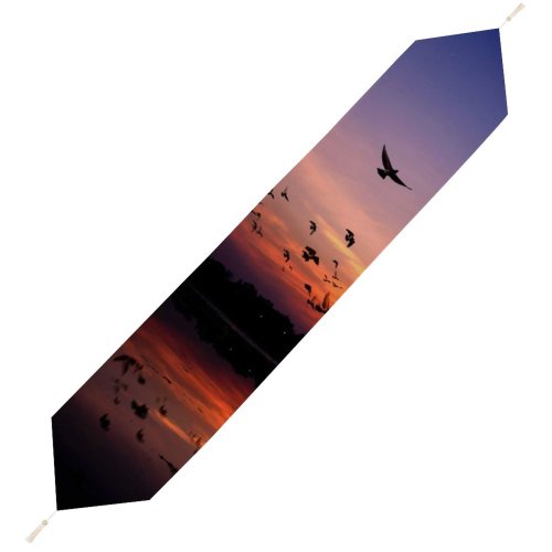 Yanfind Table Runner Backlit Mirror Clouds Sunset Evening Sun Outdoors Scenic Flying Flock Lake Reflection Everyday Dining Wedding Party Holiday Home Decor