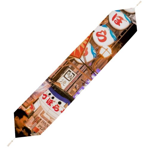 Yanfind Table Runner Billboard Tourist Street Tourism City Lampposts Illuminated Lights Downtown Daylight Stock Crowd Everyday Dining Wedding Party Holiday Home Decor