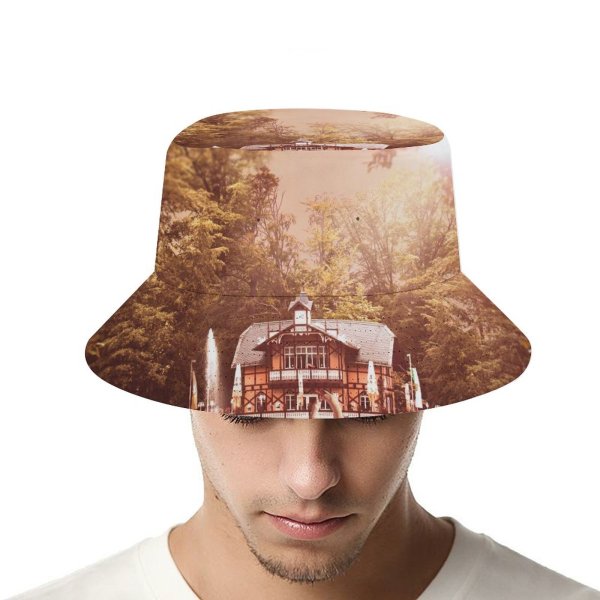 yanfind Adult Fisherman's Hat Comfreak Swan Forest Trees Sun Light Lake Fishing Fisherman Cap Travel Beach Sun protection
