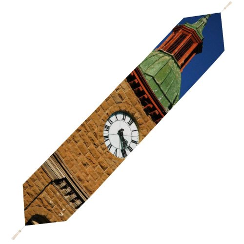 Yanfind Table Runner Building Christianity Steeple Religion Tower Clock Church Sky Classic Bell Stone Spire Everyday Dining Wedding Party Holiday Home Decor