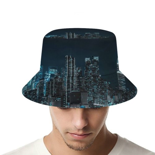 yanfind Adult Fisherman's Hat Sanaan Mazhar Black Dark York City Cityscape Night City Lights Half Moon Fishing Fisherman Cap Travel Beach Sun protection