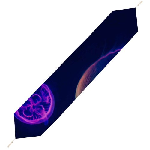 Yanfind Table Runner Irina Iriser Black Dark Jellyfishes Purple Multicolor Dark Underwater Aquarium Sealife Glowing Everyday Dining Wedding Party Holiday Home Decor