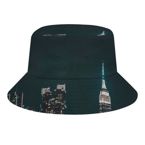 yanfind Adult Fisherman's Hat Sanaan Mazhar York City Cityscape Night City Lights Half Moon Starry Sky Fishing Fisherman Cap Travel Beach Sun protection