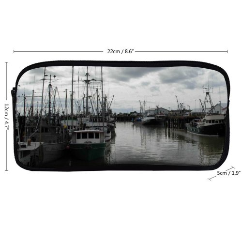 yanfind Pencil Case YHO Richmond Marina Watercraft Harbor Fishing Dock Waterway Mast Overcast Boat Harbour Vehicle Zipper Pens Pouch Bag for Student Office School