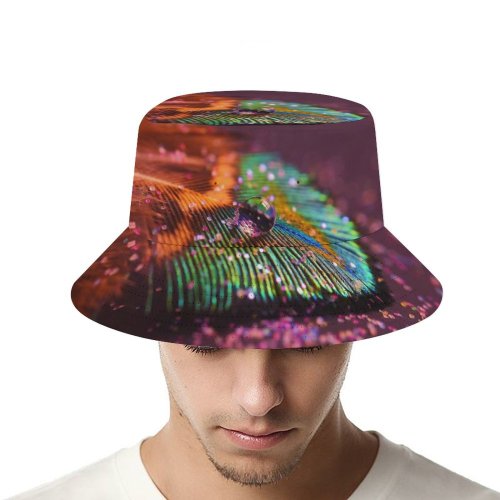 yanfind Adult Fisherman's Hat Richard Mohler Peacock Feather Drop Selective Focus Macro Blur Fishing Fisherman Cap Travel Beach Sun protection
