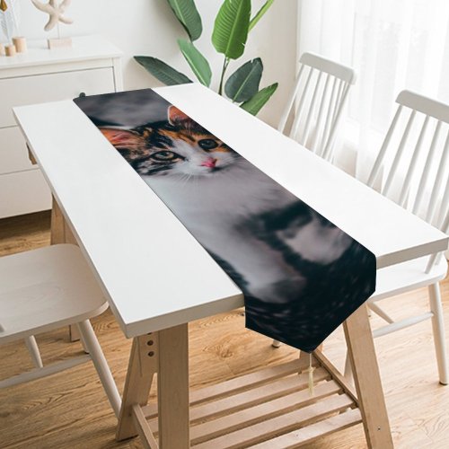 Yanfind Table Runner Funny Curiosity Outdoors Cute Baby Young Little Eye Kitten Whisker Fur Portrait Everyday Dining Wedding Party Holiday Home Decor