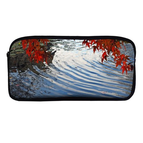yanfind Pencil Case YHO Reflections Autumn Woody Leaves Pond Ripples Reflection Fall Sky Plant Leaf Pond Zipper Pens Pouch Bag for Student Office School