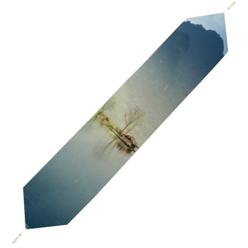 Yanfind Table Runner Backlit Landscape Fog River Foggy Outdoors Scenic Tranquility Scenery Lake Mountain Everyday Dining Wedding Party Holiday Home Decor