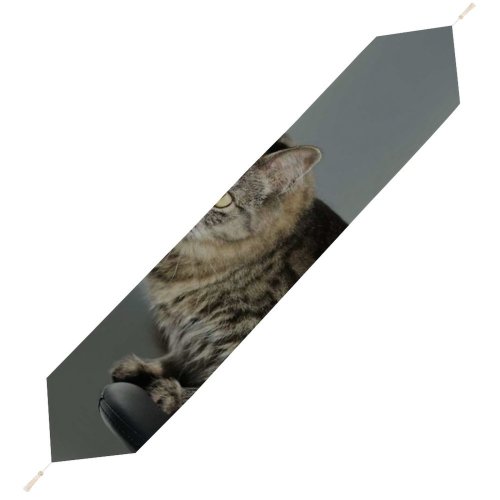 Yanfind Table Runner Funny Curiosity Sit Cute Young Eye Portrait Kitten Grey Whisker Downy Fur Everyday Dining Wedding Party Holiday Home Decor