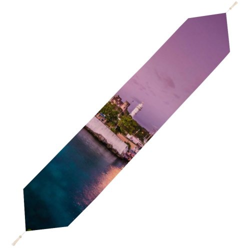 Yanfind Table Runner Boats Dawn Cozumel Habour Dock Pier Sea Marina Seashore Dusk Ocean Mexico Everyday Dining Wedding Party Holiday Home Decor
