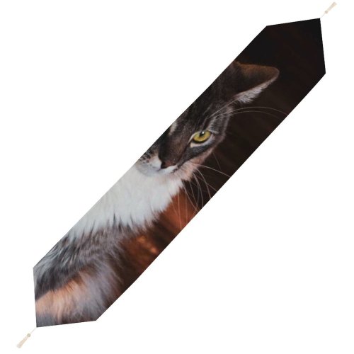 Yanfind Table Runner Funny Curiosity Sunset Cute Eye Portrait Kitten Pet Furry Whisker Fur Wildlife Everyday Dining Wedding Party Holiday Home Decor