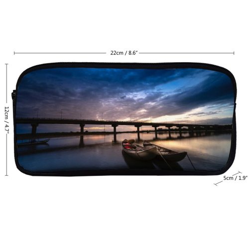 yanfind Pencil Case YHO Boats Dark Clouds Sunset Landscape Evening Travel  Light Sunrise Dock River Zipper Pens Pouch Bag for Student Office School