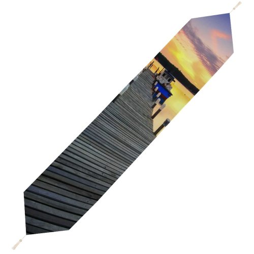 Yanfind Table Runner Beautiful Sunset Landscape Daylight Transport Pier Travel Light Moment Sunrise Boat Transportation Everyday Dining Wedding Party Holiday Home Decor
