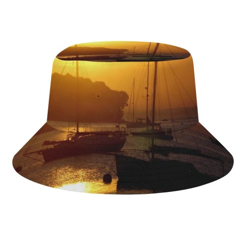 yanfind Adult Fisherman's Hat Vehicle Horizon Sailboat Calm Dawn Golden Sunset Boat Sky Sailing Afterglow Harbor Fishing Fisherman Cap Travel Beach Sun protection
