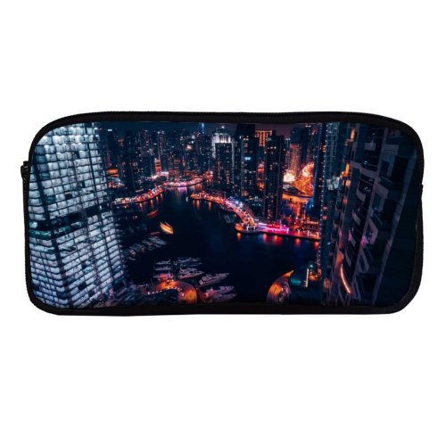 yanfind Pencil Case YHO Daniel Zacatenco Dubai Marina United Arab Emirates Boats Cityscape  Architecture Night Zipper Pens Pouch Bag for Student Office School