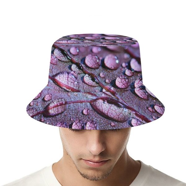 yanfind Adult Fisherman's Hat Purple Leaf Dew Drops Macro Droplets Fishing Fisherman Cap Travel Beach Sun protection