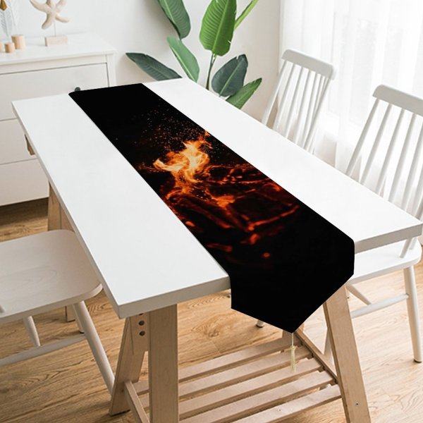 Yanfind Table Runner Clay Banks Black Dark Bonfire Dark Campfire Flame Night Time Burning Outdoor Everyday Dining Wedding Party Holiday Home Decor